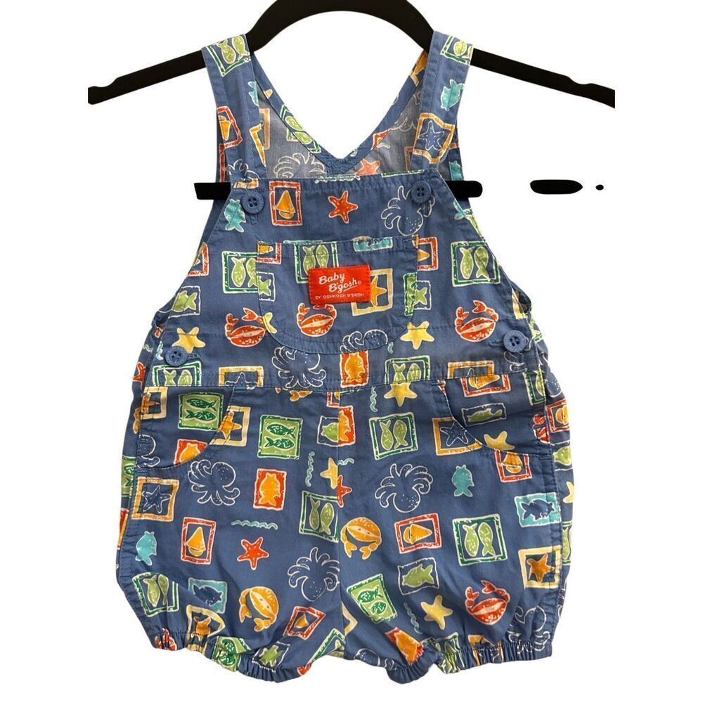 <RARE!!> Vintage Baby Oshkosh B'gosh Overalls 6-9Month Sea Life Ocean Fish Crab